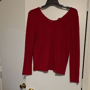 Back Lace Detail Red Long Sleeve Top